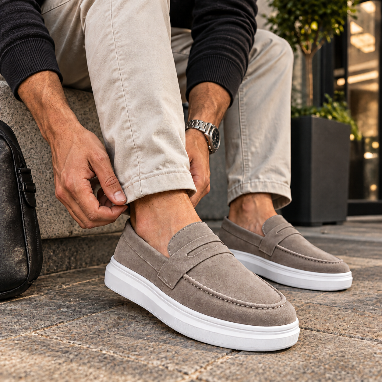 Mocassim Masculino Sola Alta em Camurça Premium