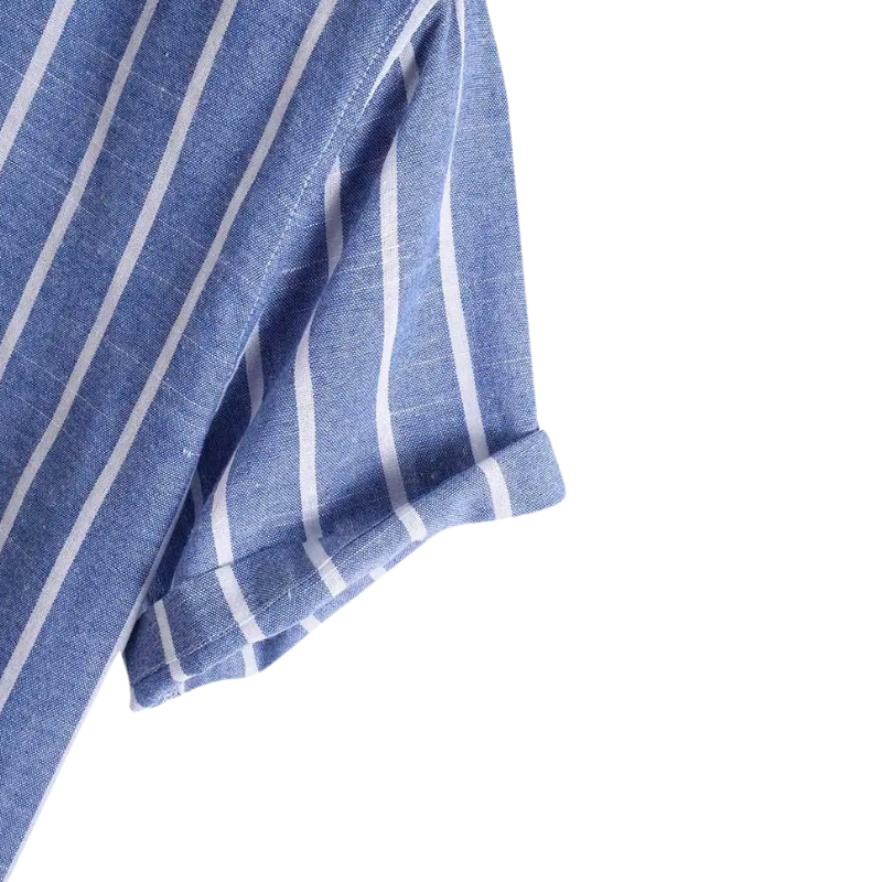 Camisa Masculina Azul Listrada Leve e Confortável
