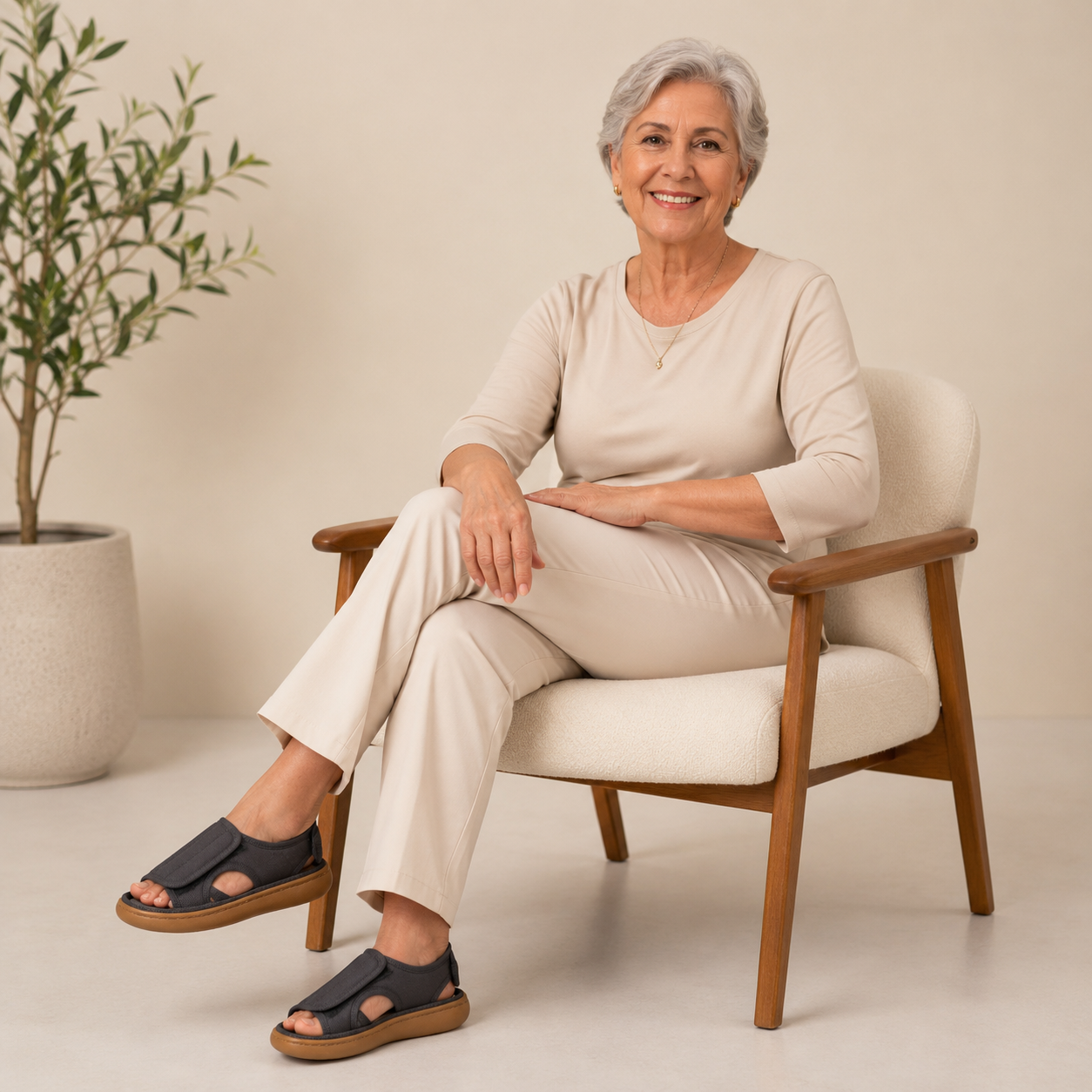 Sandália Anatômica Feminina Confortável para Pés Largos – Palmilha Macia Antiderrapante