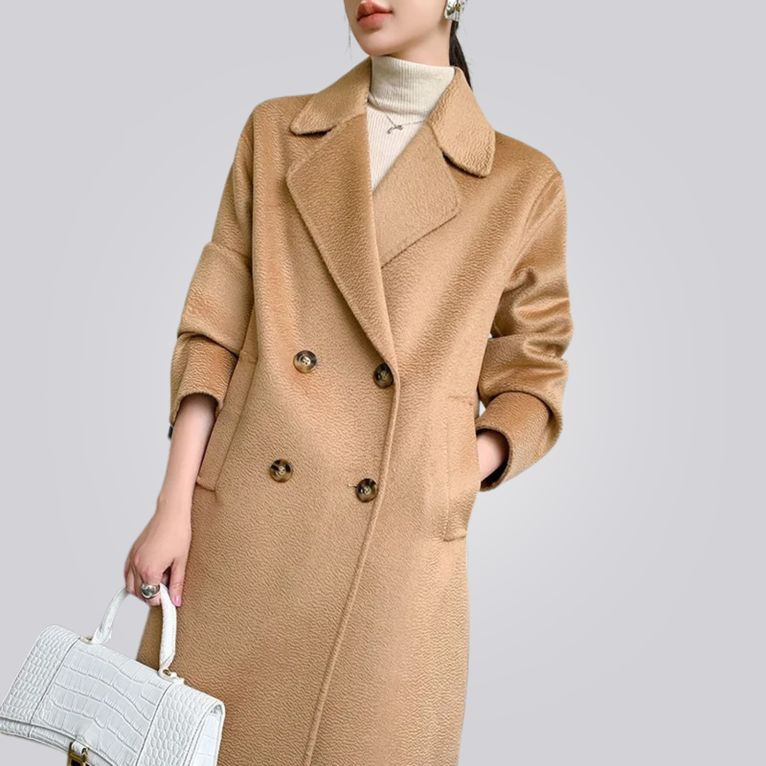 Casaco Feminino Longo de Lã Batida Ribera