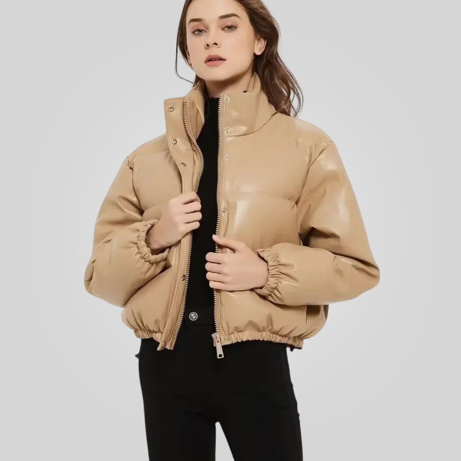Jaqueta Couro Puffer Feminina