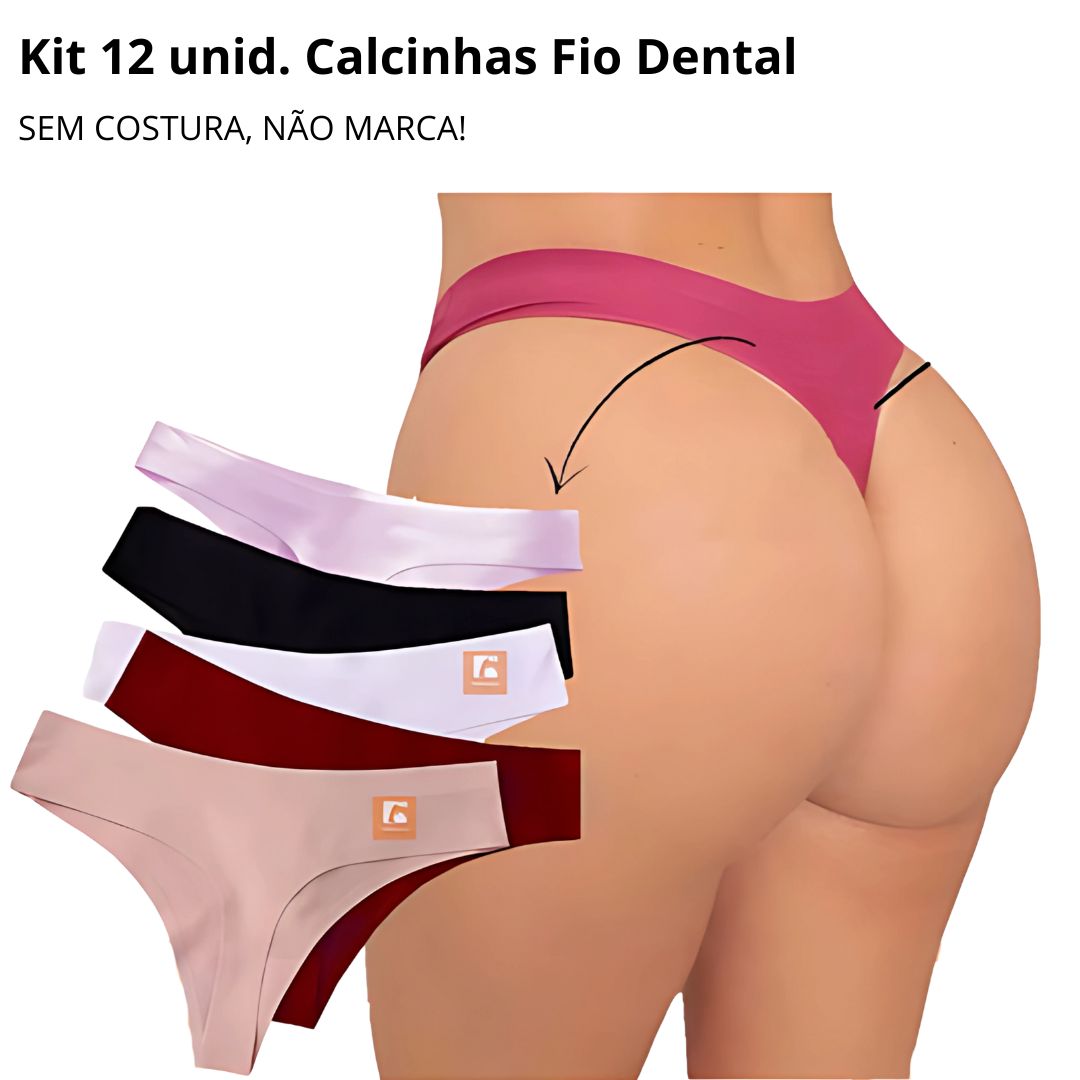 Kit 12 Calcinhas Fio Dental Sem Costura Corte a Laser