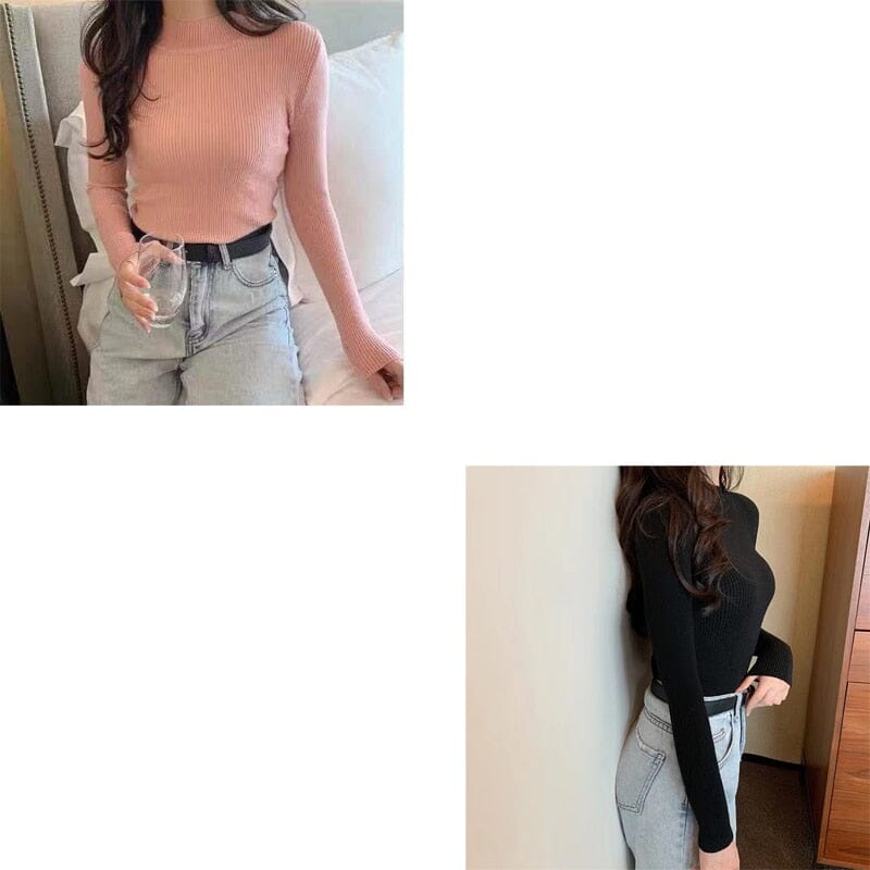 KIT 2 Blusas Canelada Gola Alta SUETER Espaço Shop Rosa/Preta G