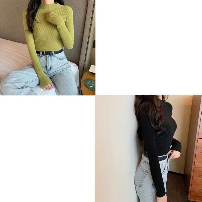 KIT 2 Blusas Canelada Gola Alta SUETER Espaço Shop Verde/Preto G