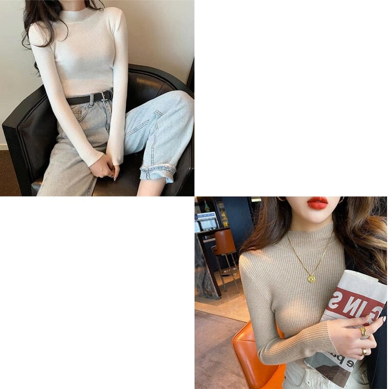 KIT 2 Blusas Canelada Gola Alta SUETER Espaço Shop Branco/Cinza G