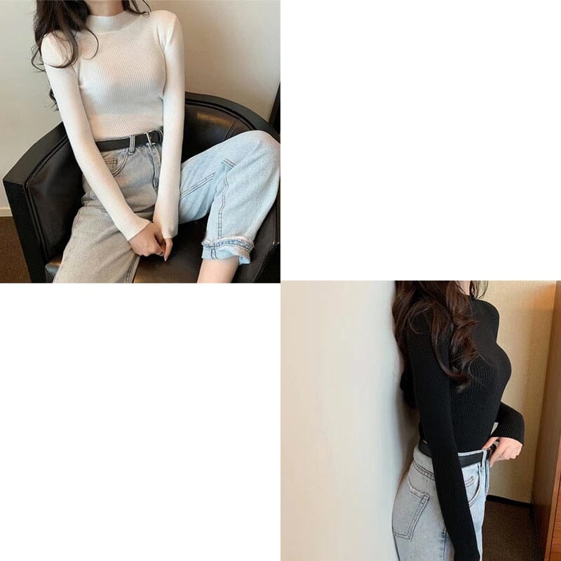 KIT 2 Blusas Canelada Gola Alta SUETER Espaço Shop Branco/Preta G