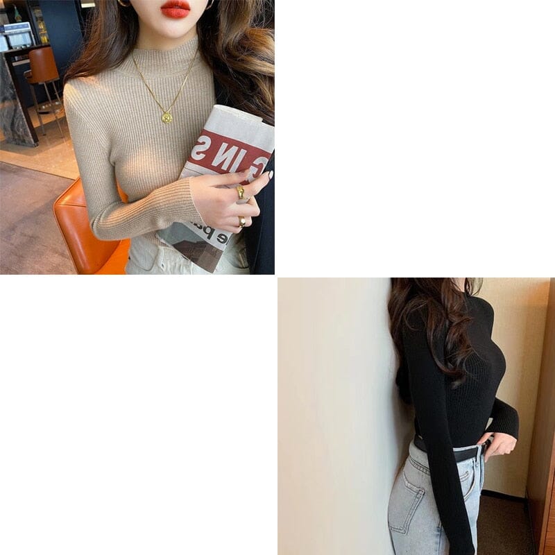 KIT 2 Blusas Canelada Gola Alta SUETER Espaço Shop Preta/Cinza G