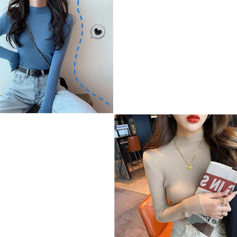 KIT 2 Blusas Canelada Gola Alta SUETER Espaço Shop Azul/Cinza G