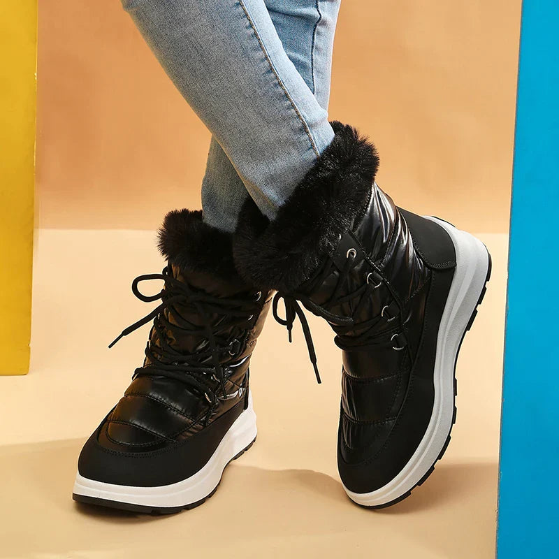 Bota Feminina Impermeável de Cadarço com Plataforma Para Inverno