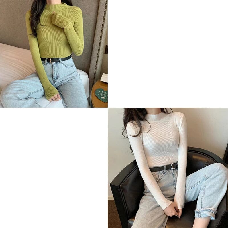 KIT 2 Blusas Canelada Gola Alta SUETER Espaço Shop Verde/Branco G