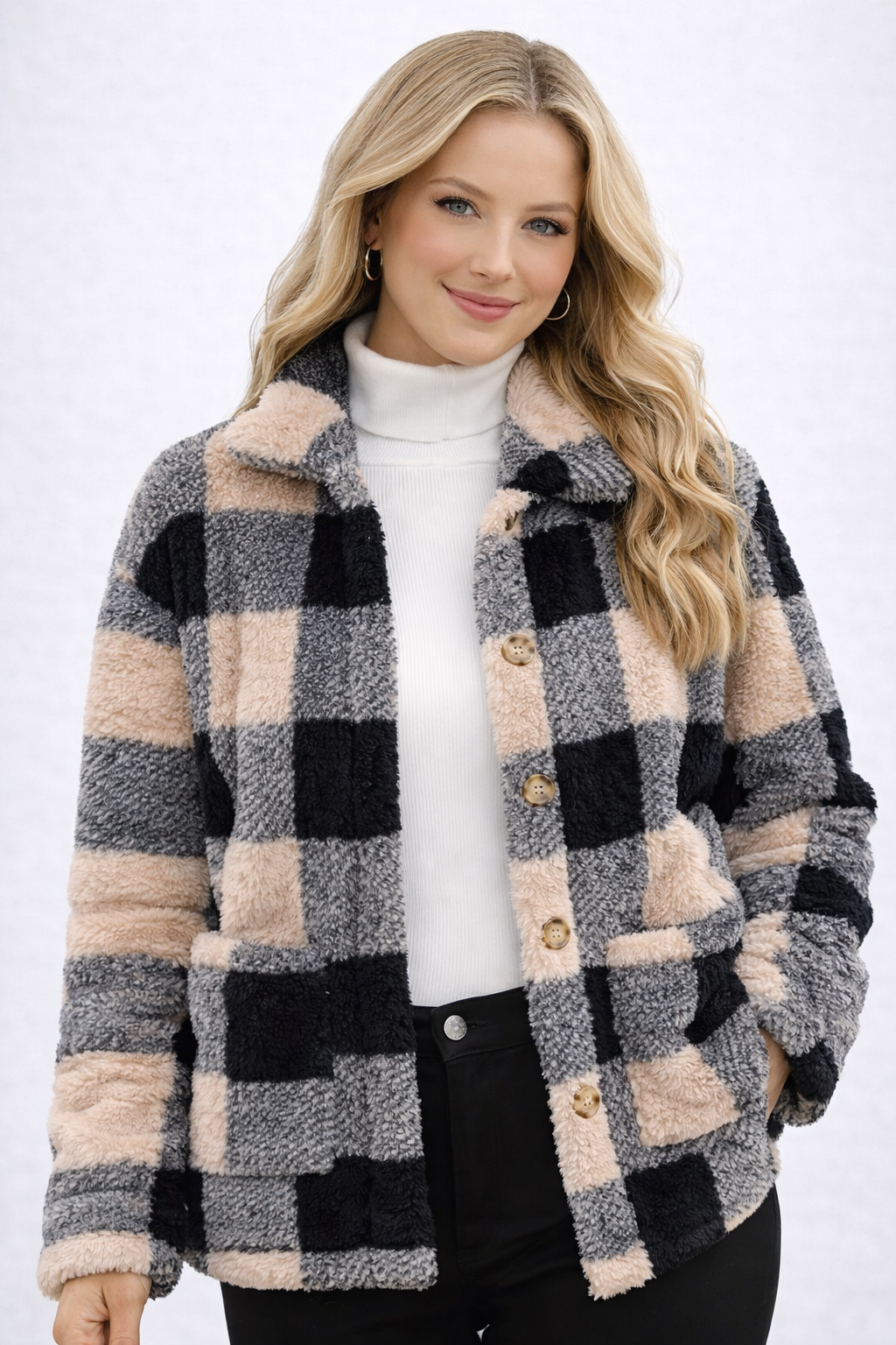 Jaqueta Sherpa Xadrez Feminina