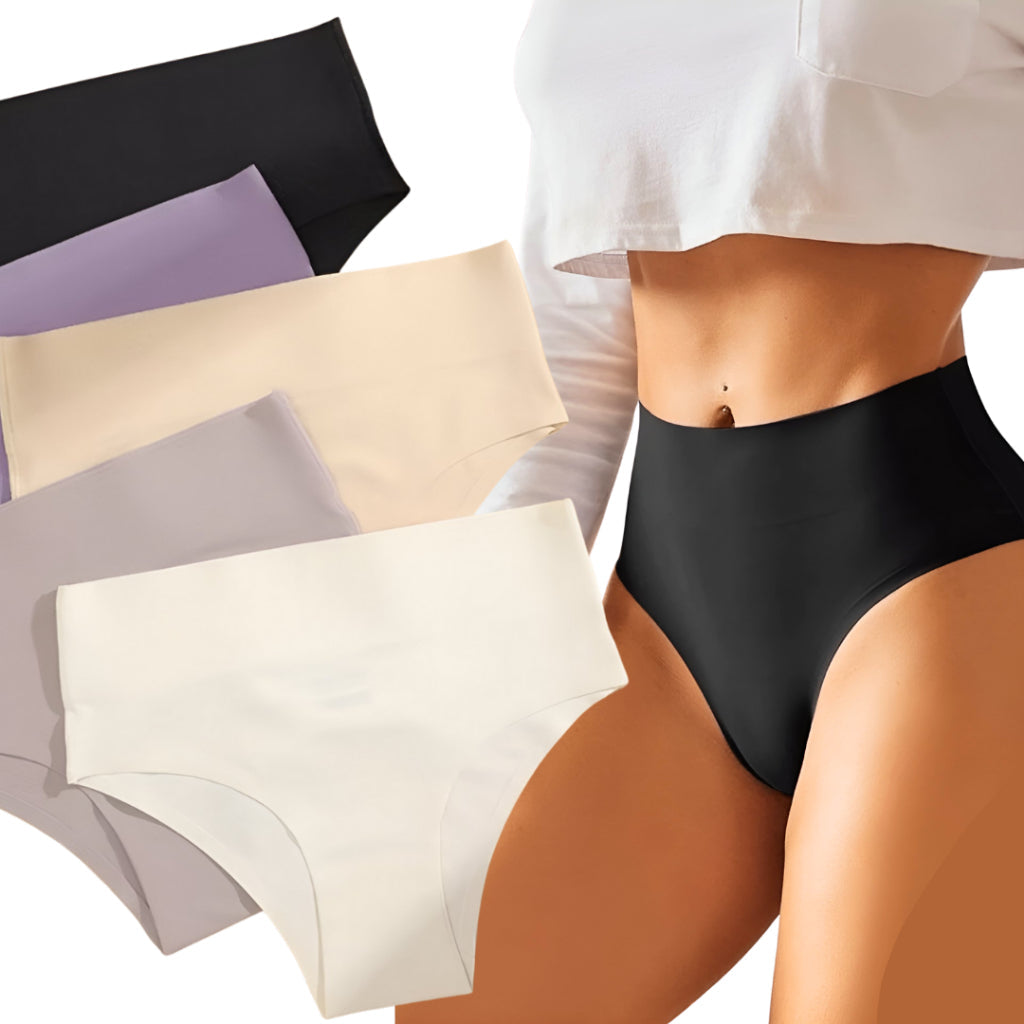 Kit 5 Calcinhas Femininas Cós Alto Sem Costura – Corte a Laser Conforto