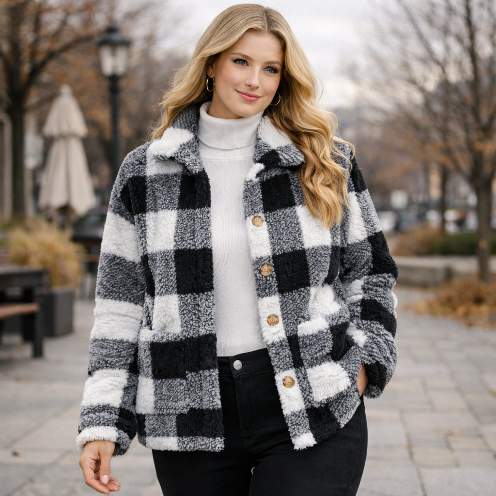 Jaqueta Sherpa Xadrez Feminina