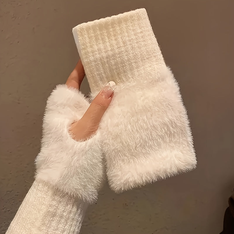 Luva Feminina Meio Dedo de Pelúcia