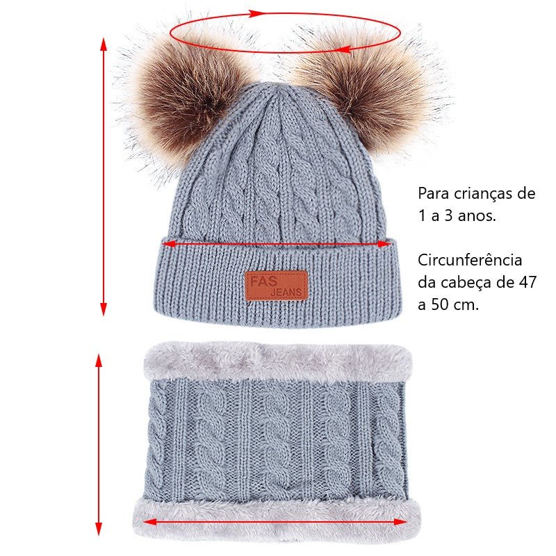 Kit Infantil Touca + Luva + Cachecol Charmoso