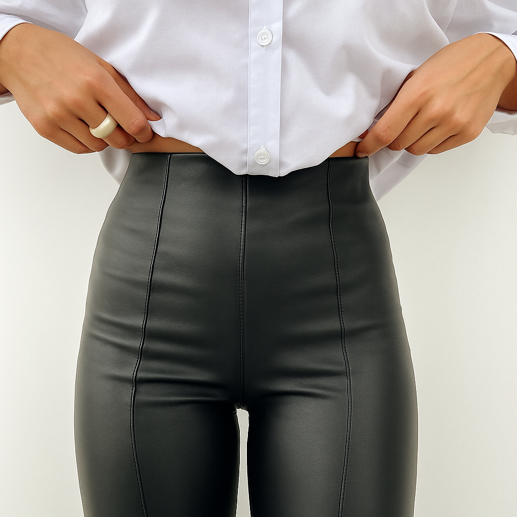 Calça Legging de Couro Fosca Peluciada Zaara