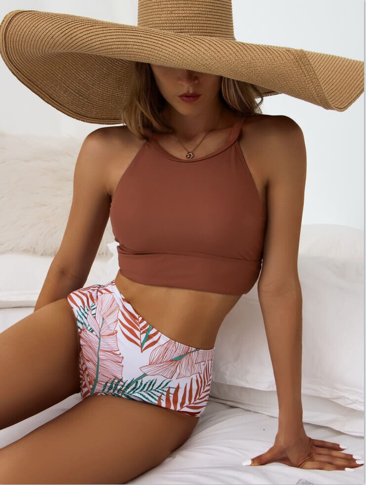 Biquíni Top Decote Alto e Tanga Hot Pant Roupa de Banho espaco shop
