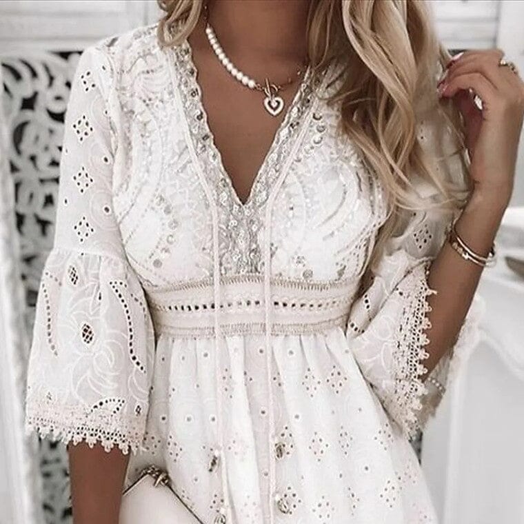 Vestido Elea Boho Curto Renda Vestido EP01