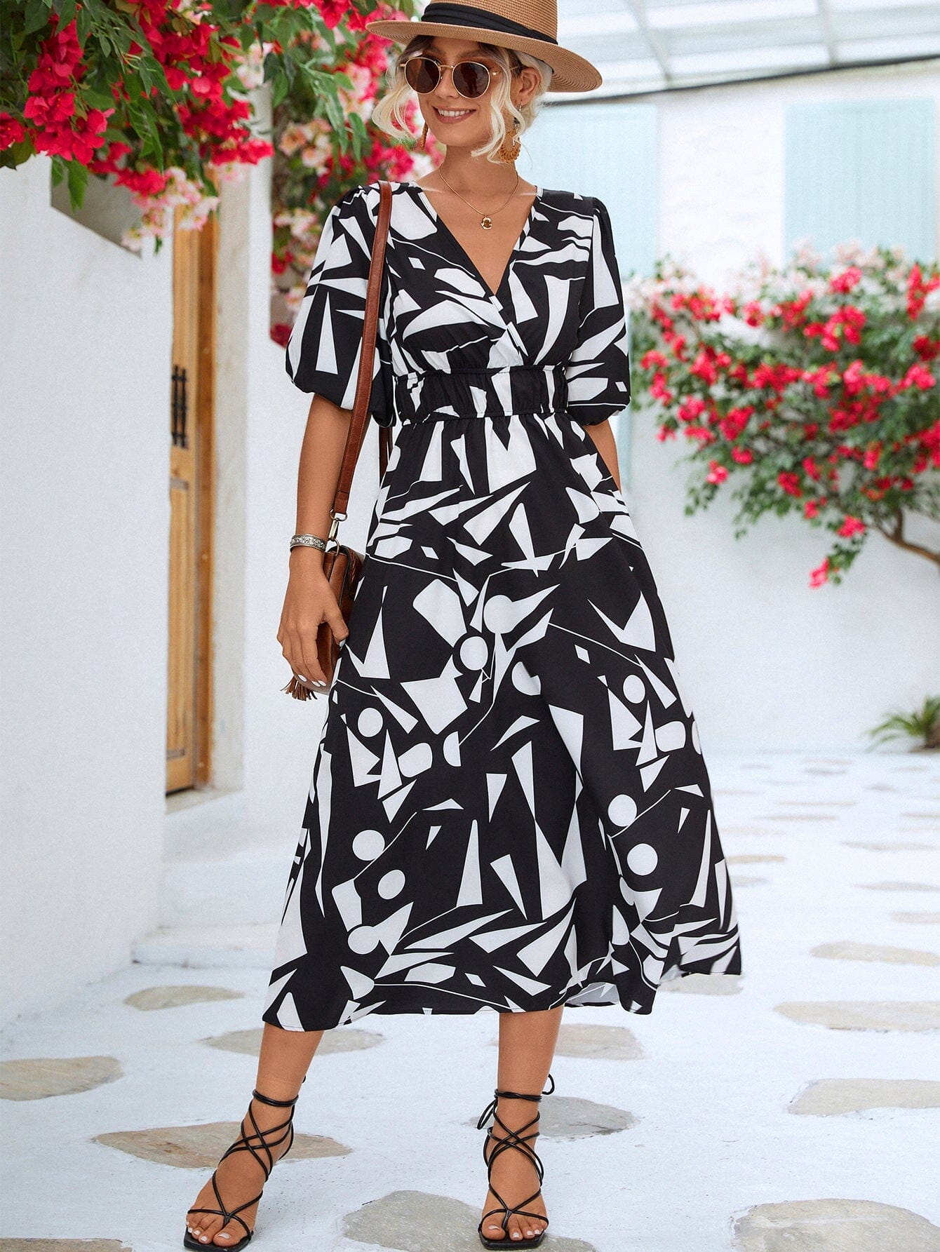 Vestido Estampa Geométrica Decote V Vestido EP01