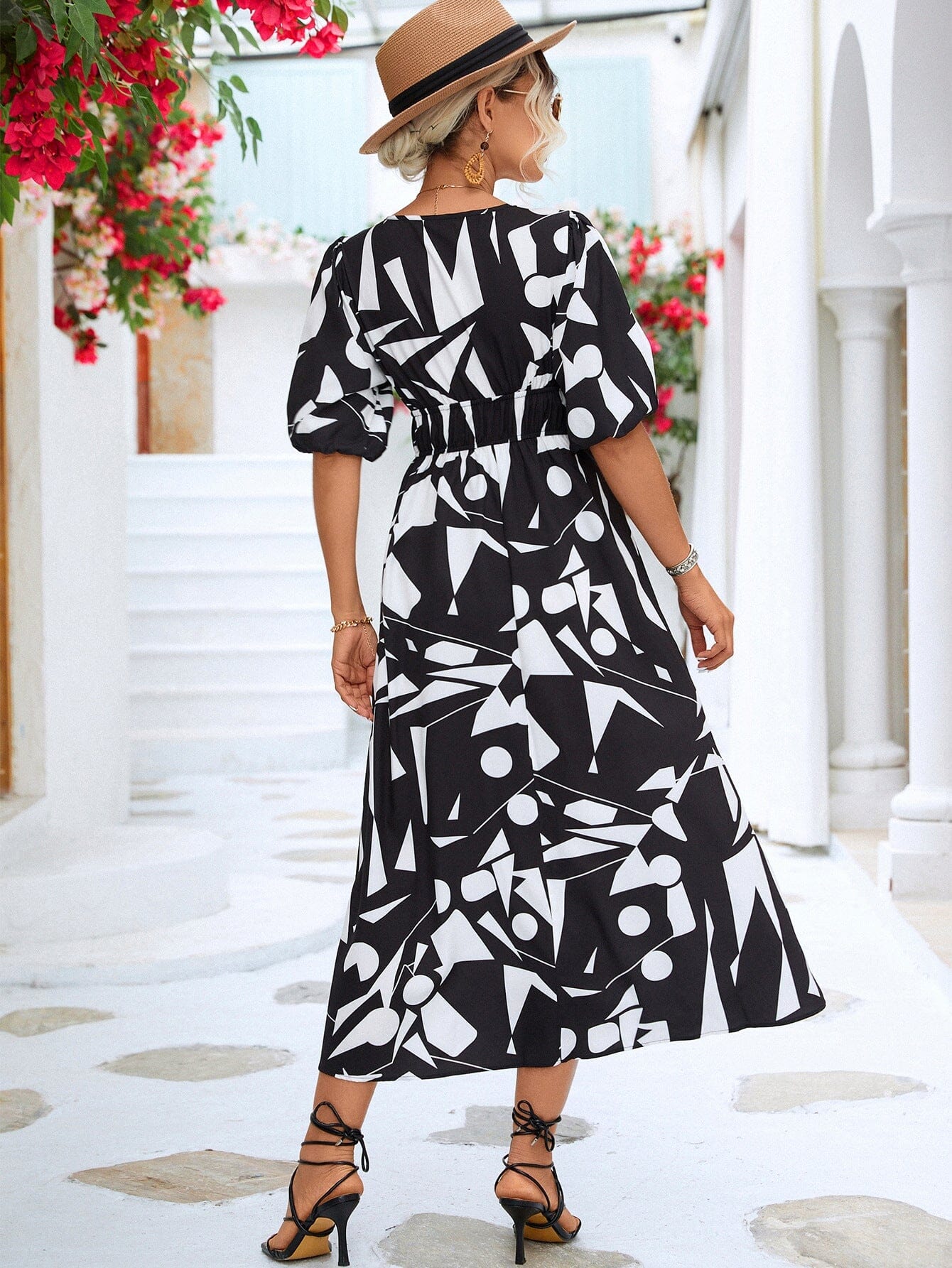 Vestido Estampa Geométrica Decote V Vestido EP01