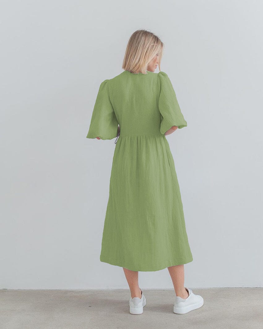 Vestido Midi Transpasse Manga Balão Vestido EP01