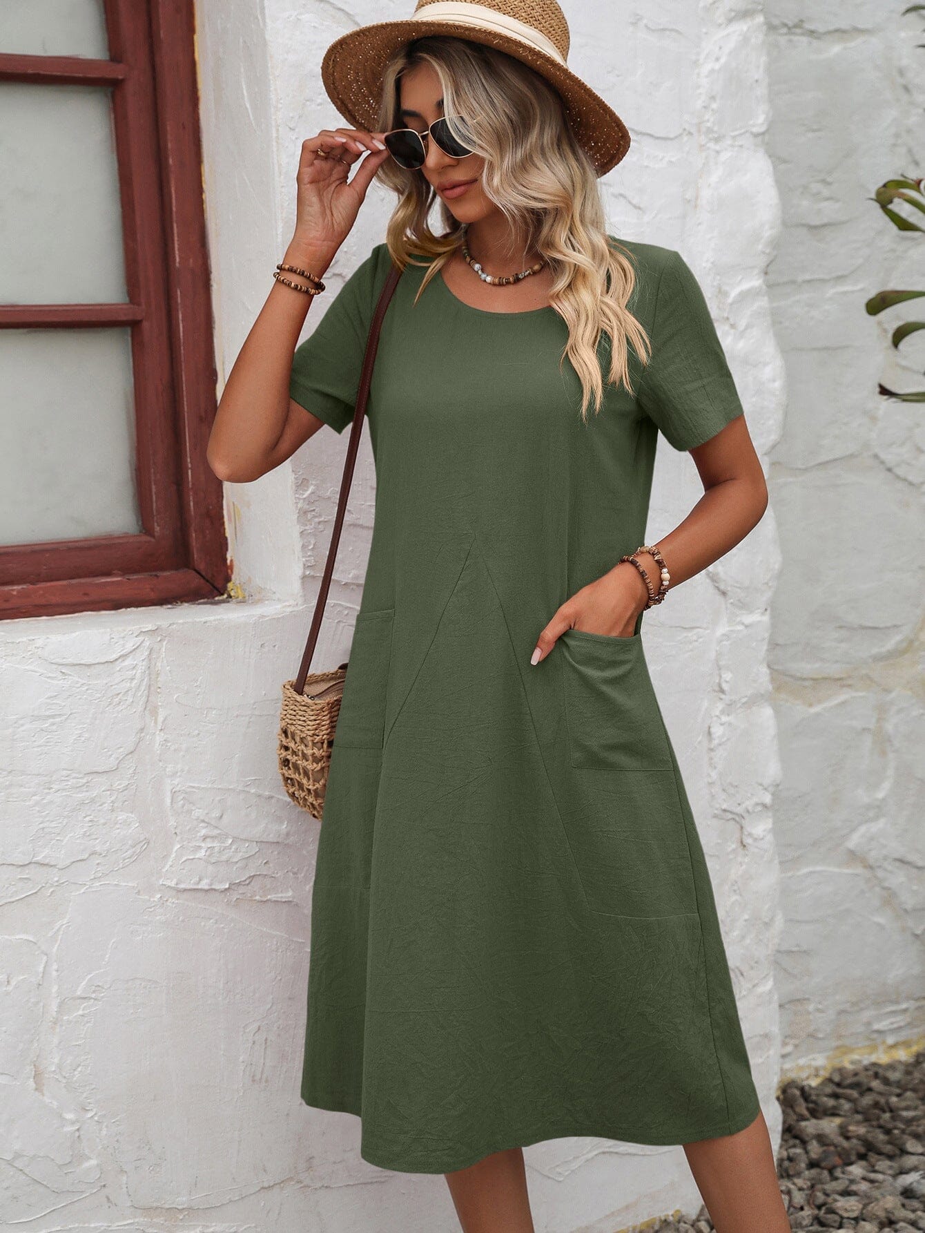 Vestido Fling for Spring Mid com Bolsos Vestido EP01 VerdeMilitar P
