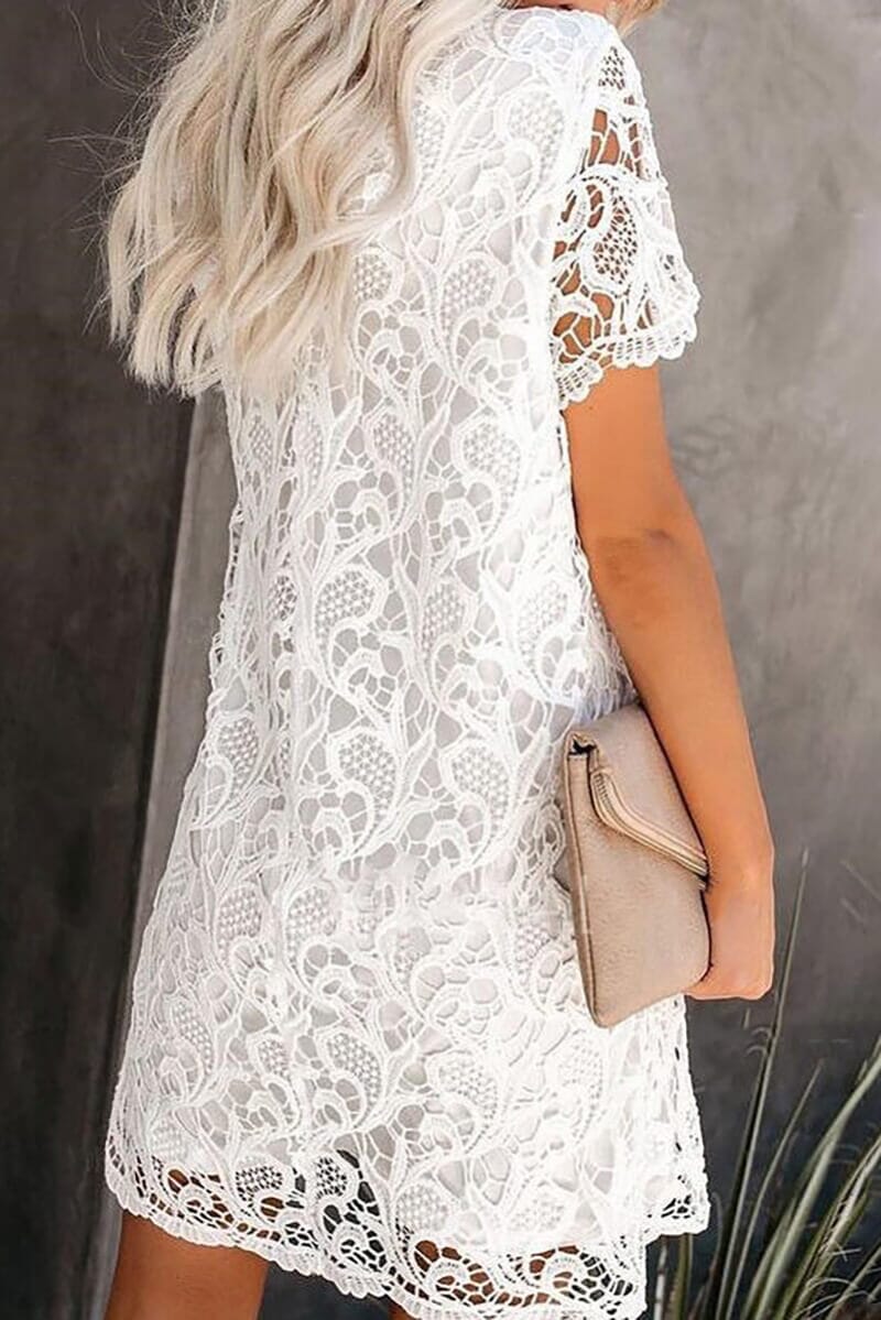 Vestido Branco Curto Renda Mangas Curtas Vestido EP01