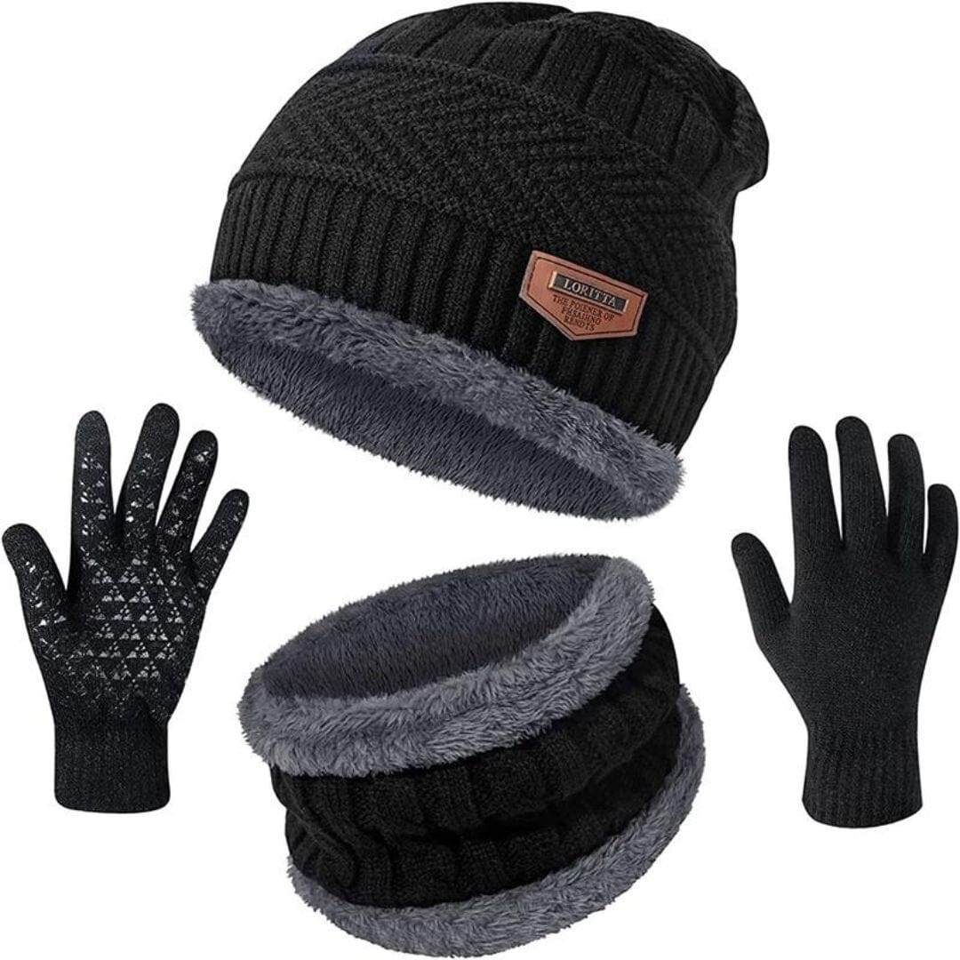 KIT Conjunto Touca Gorro Térmico com Cachecol + Luvas Espaço Shop Preto