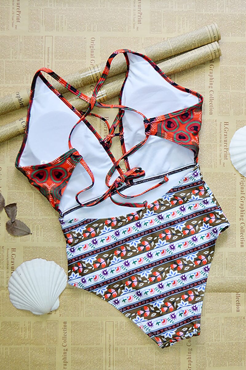 Maiô Estampado Decote V Laço Moda Praia espaco shop