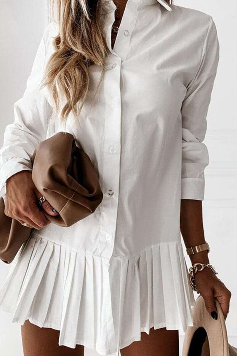 Vestido Chemise Curto Plissado Vestido EP01 Branco P