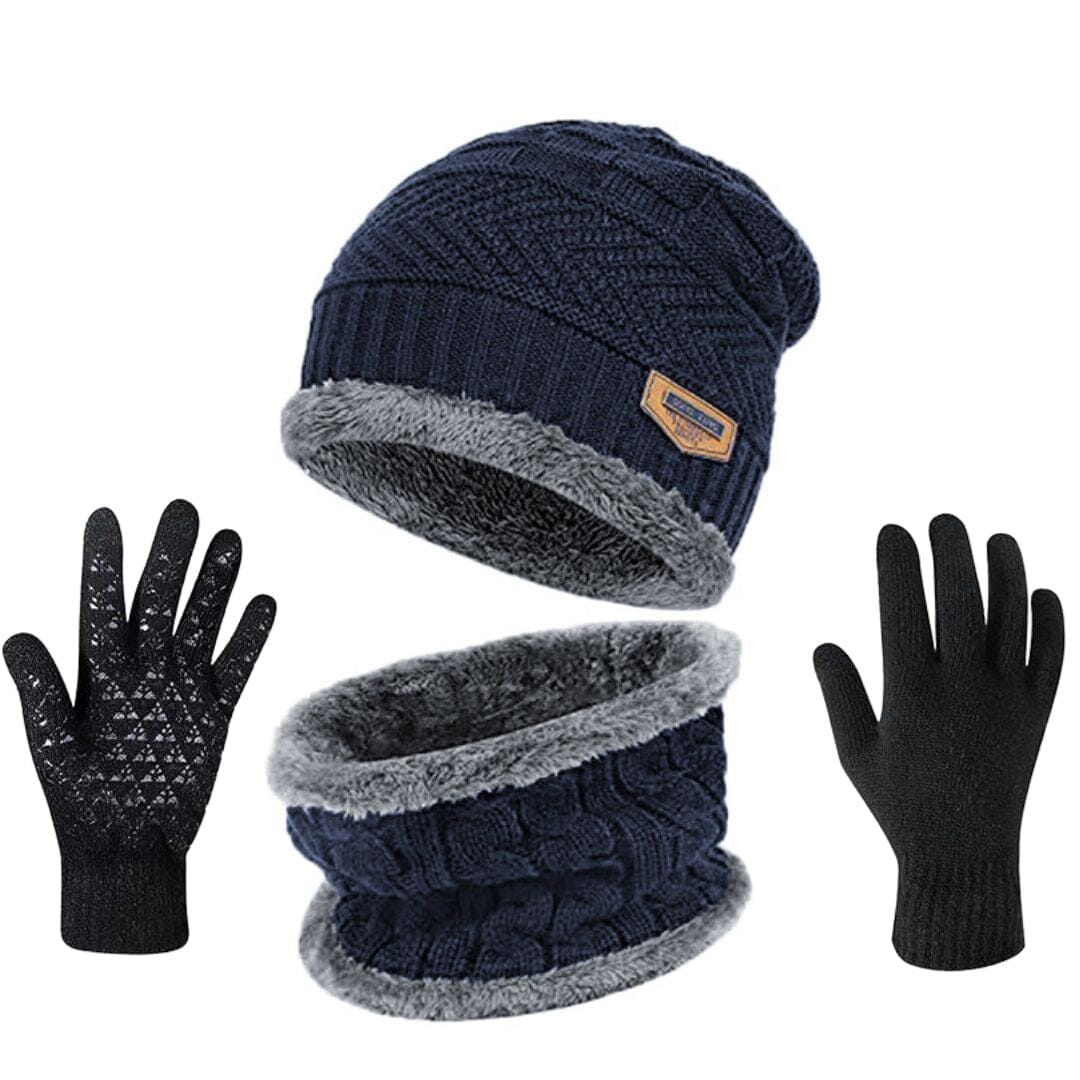 KIT Conjunto Touca Gorro Térmico com Cachecol + Luvas Espaço Shop Azul Escuro