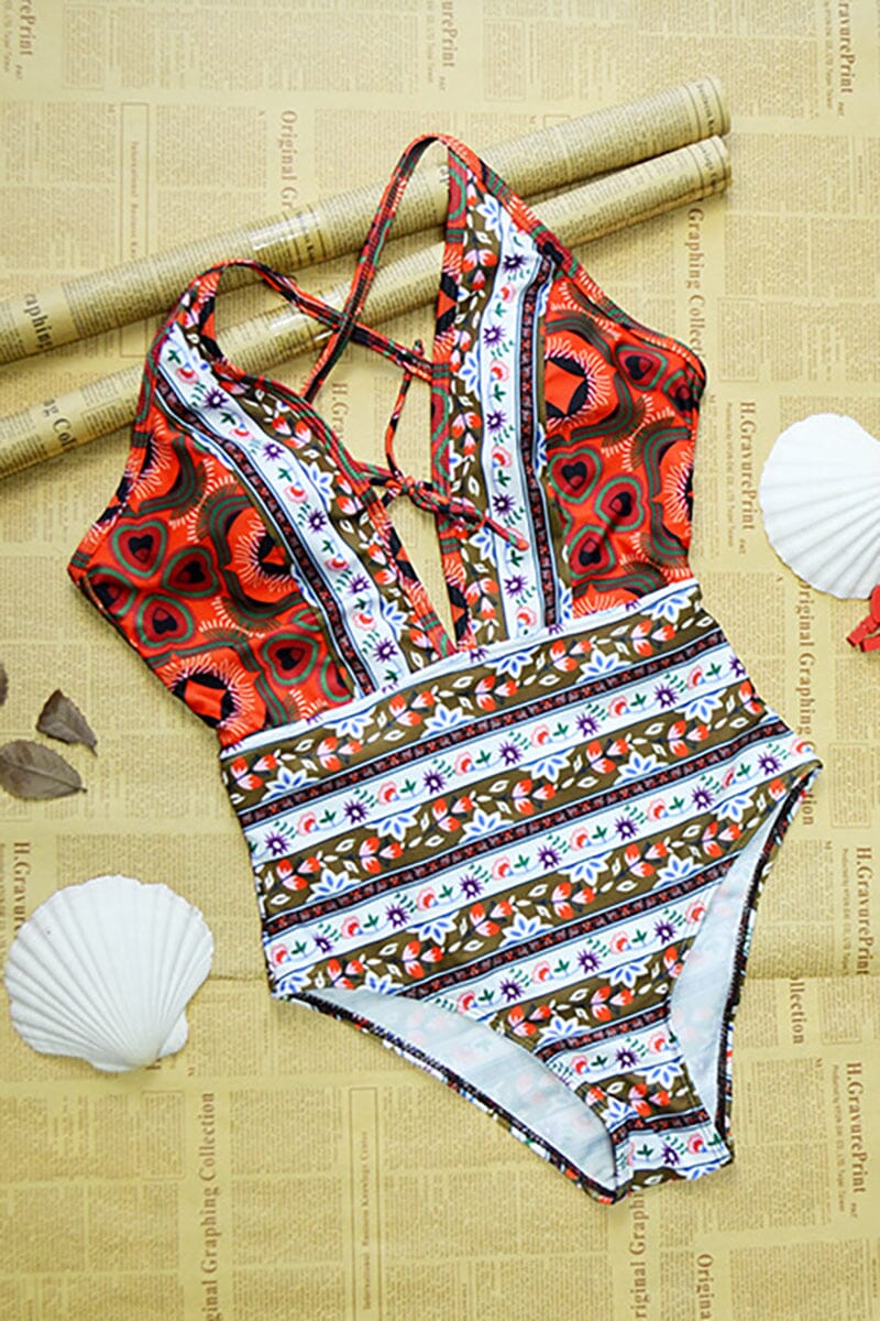 Maiô Estampado Decote V Laço Moda Praia espaco shop