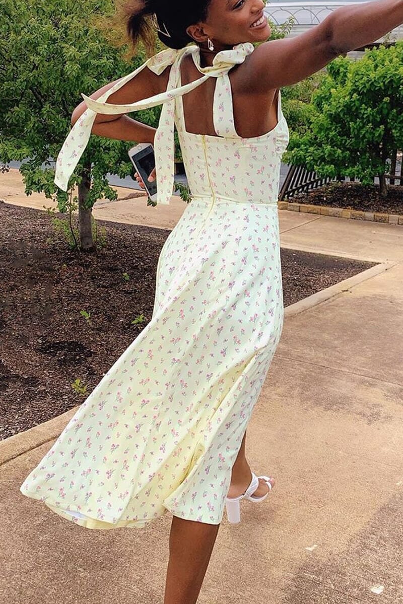 Vestido Nice Midi Alça Amarração e Fenda Vestido EP01