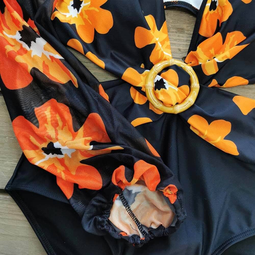 Maiô Livy Decote V Argola com Mangas Compridas Moda Praia espaco shop