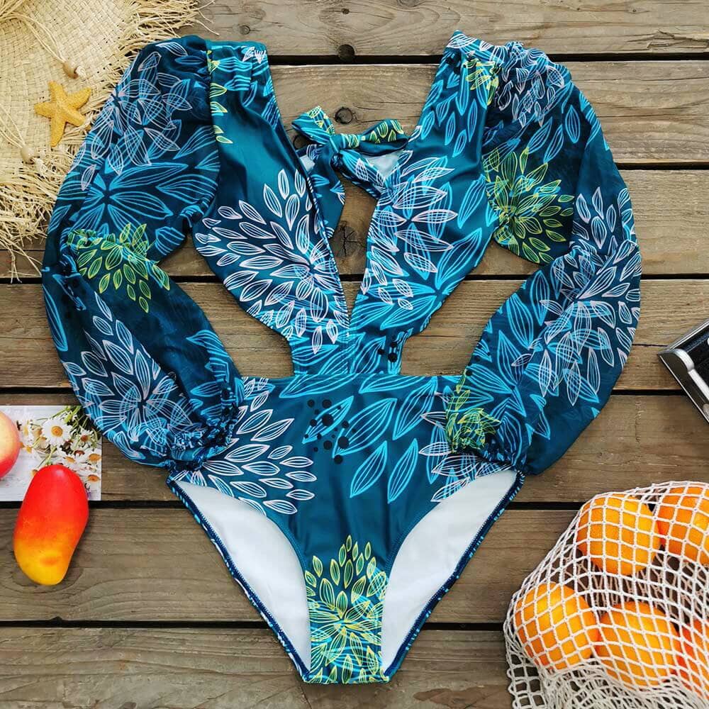 Maiô Livy Decote V Argola com Mangas Compridas Moda Praia espaco shop