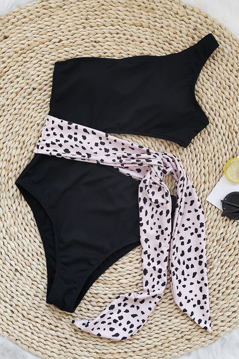 Maiô Bicolor Um Ombro Só Amarração Moda Praia espaco shop Oncinha P