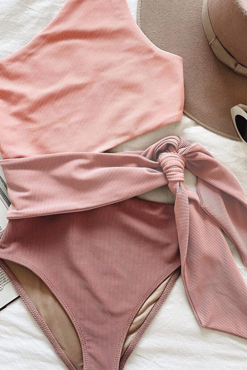 Maiô Bicolor Um Ombro Só Amarração Moda Praia espaco shop