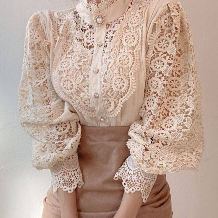 Blusa Manga Longa Feminina Rendada IF13 - blusa manga longa feminina rendada espaco shop Bege PP