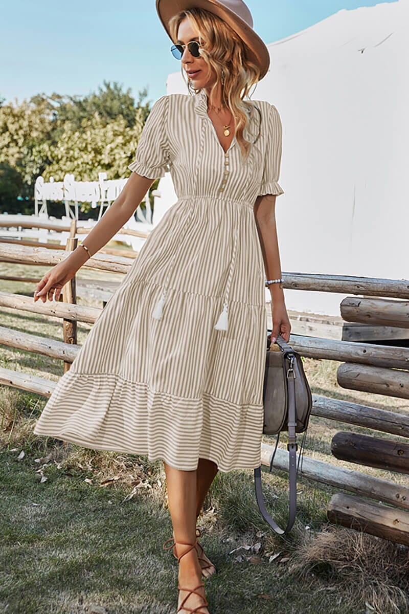 Vestido Lisie Listrado Midi Vestido espaco shop Caqui P