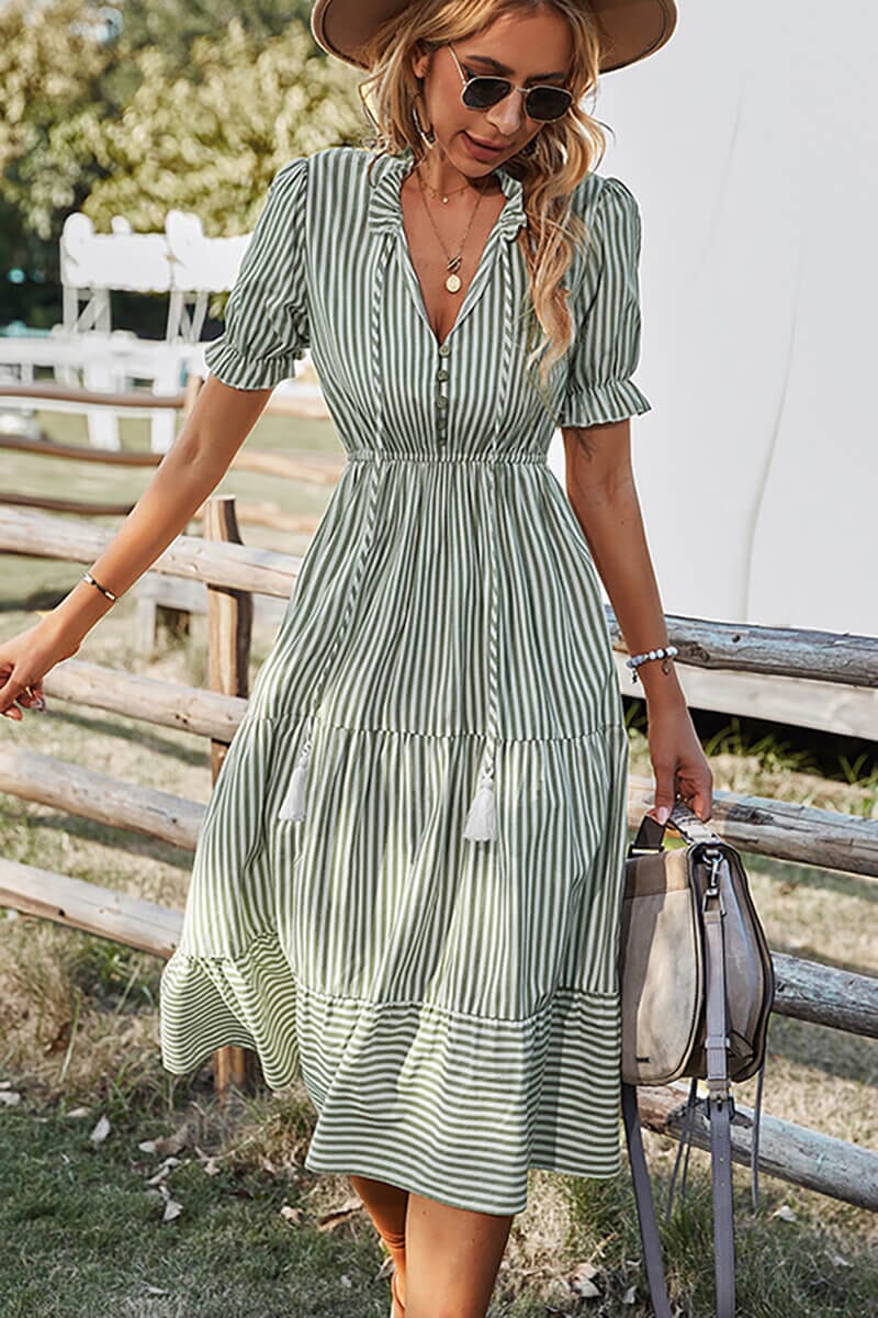 Vestido Lisie Listrado Midi Vestido espaco shop Verde P