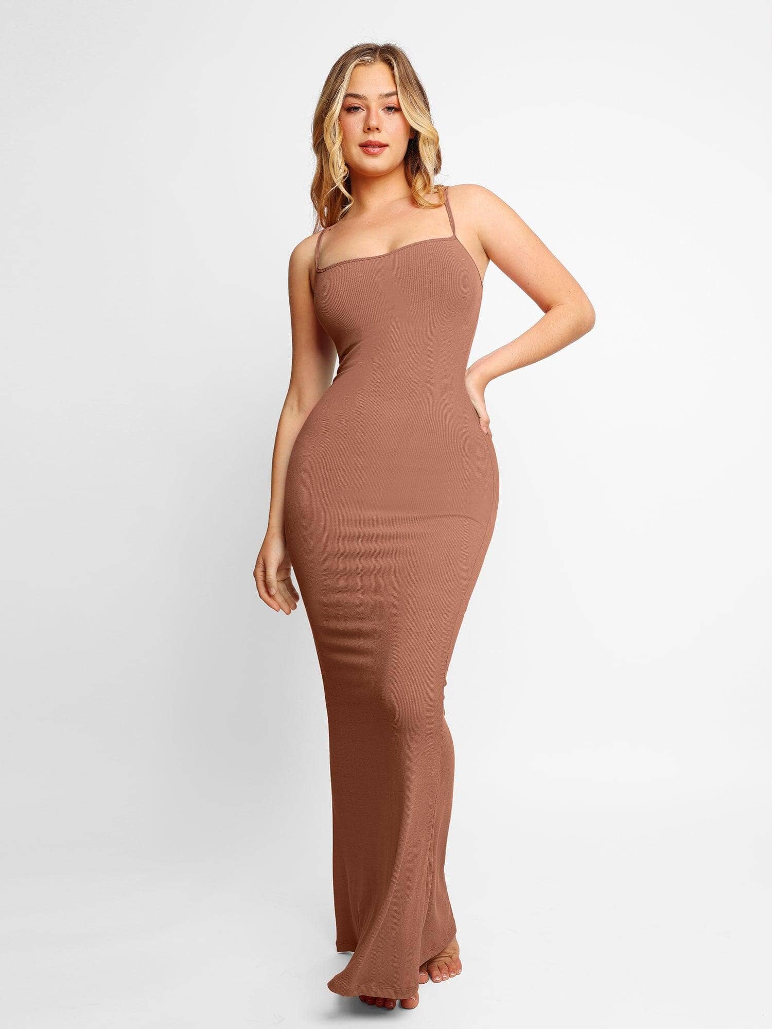 O vestido que realça seu formato Mais vendido do Ano Bodycon Dress Espaco Shop Vestido Slip Maxi Marrom claro PP (34)