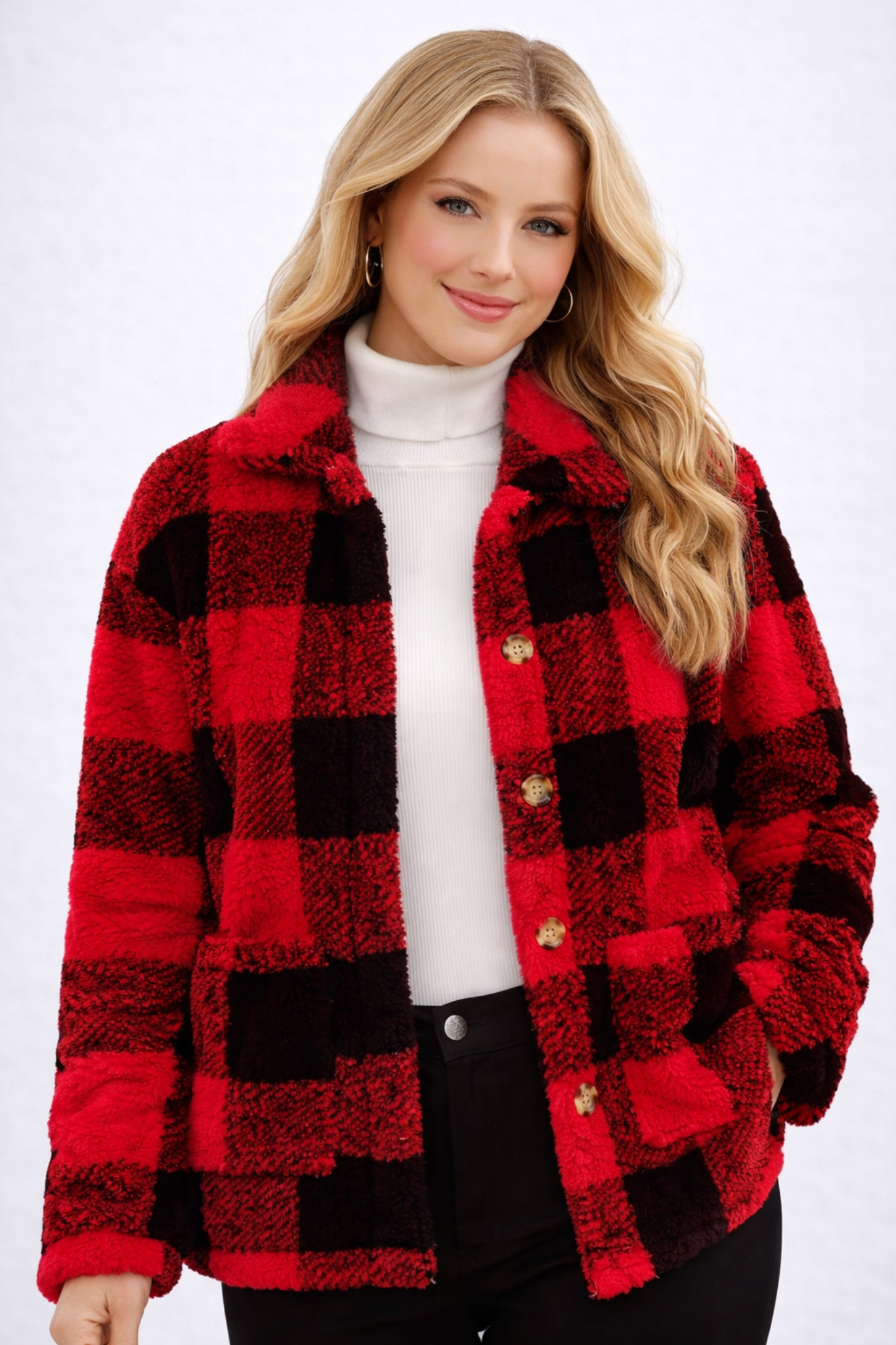 Jaqueta Sherpa Xadrez Feminina