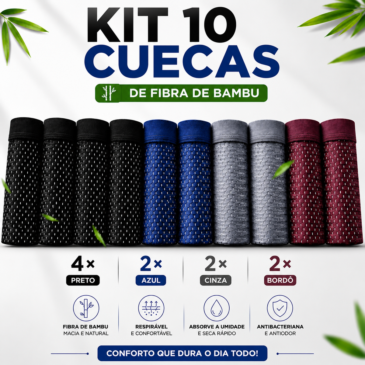 Kit 10 Cuecas de Fibra de Bambu (PAGUE 5 LEVE 10)