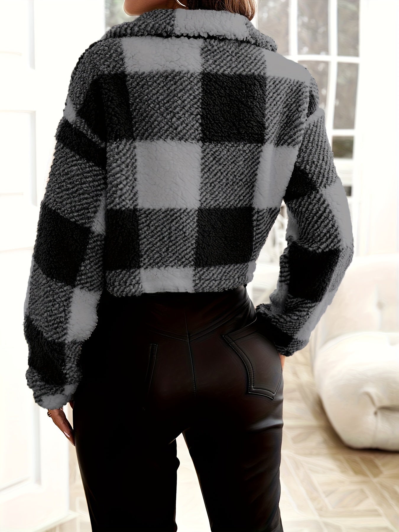 Jaqueta Feminina Teddy Xadrez Sherpa