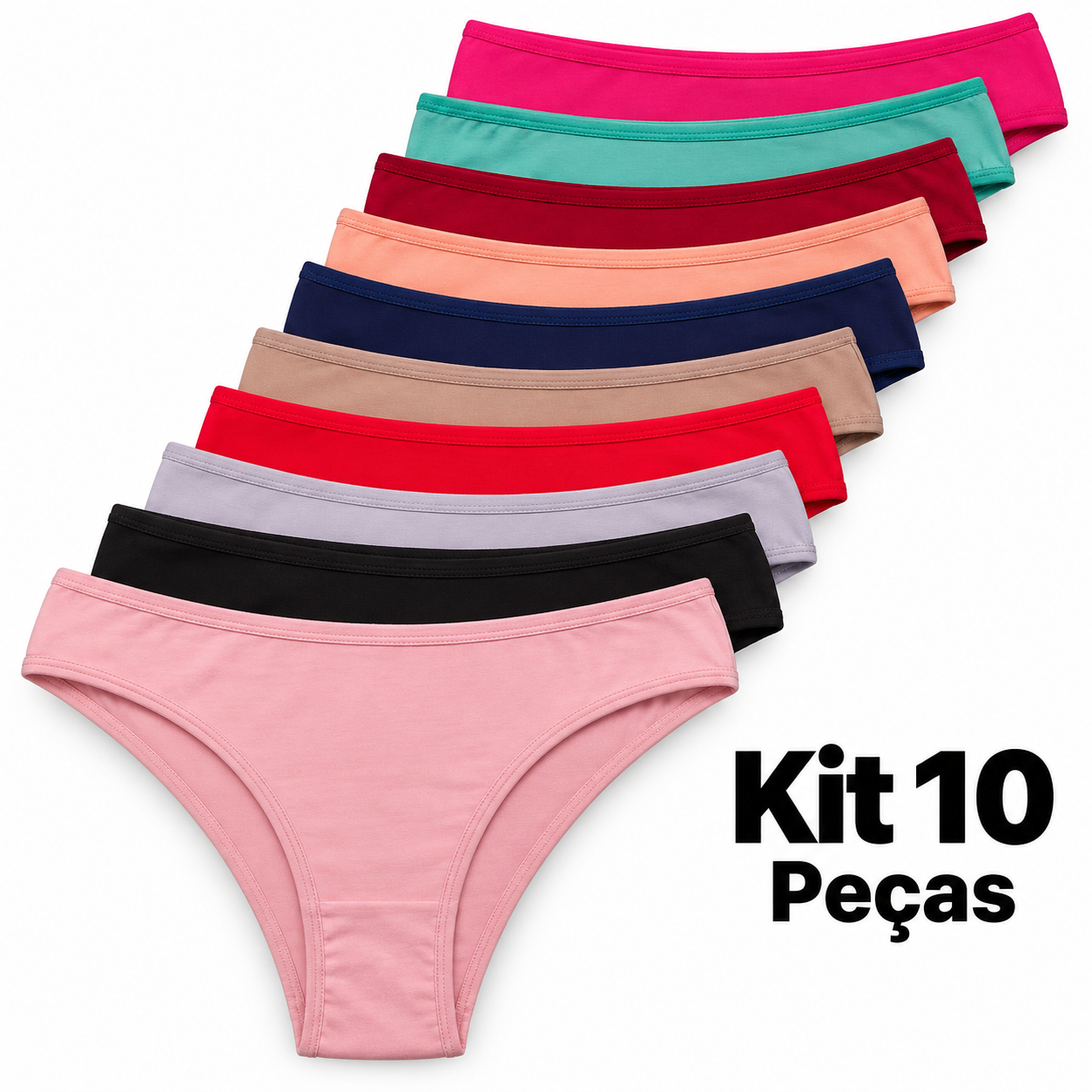 Kit 10 Calcinha Confort Algodão Tanga Básica Feminina