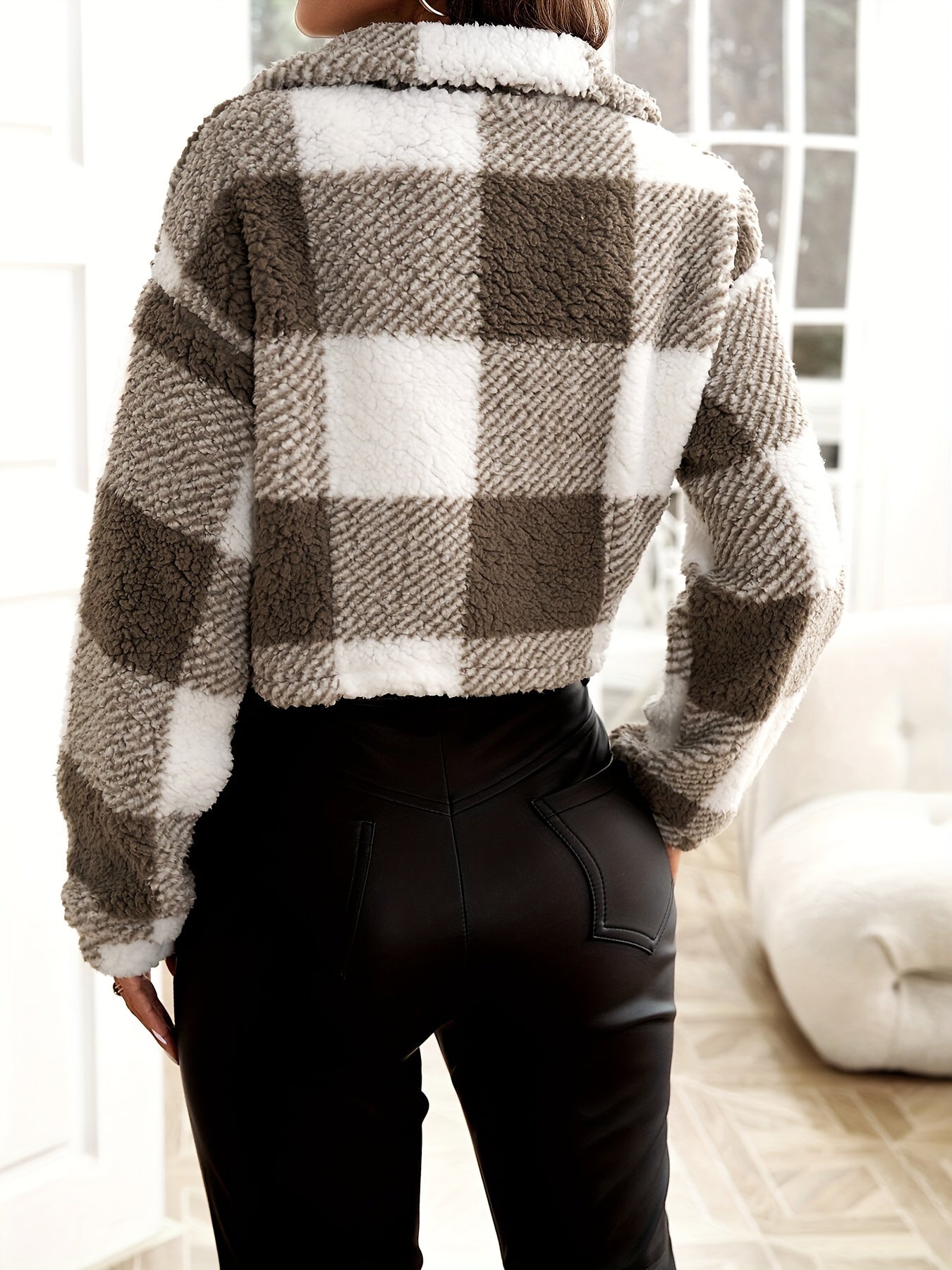 Jaqueta Feminina Teddy Xadrez Sherpa