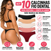 Kit 10 Calcinhas Fio Dental Sem Costura Premium Corte a Laser