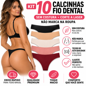Kit 10 Calcinhas Fio Dental Sem Costura Premium Corte a Laser