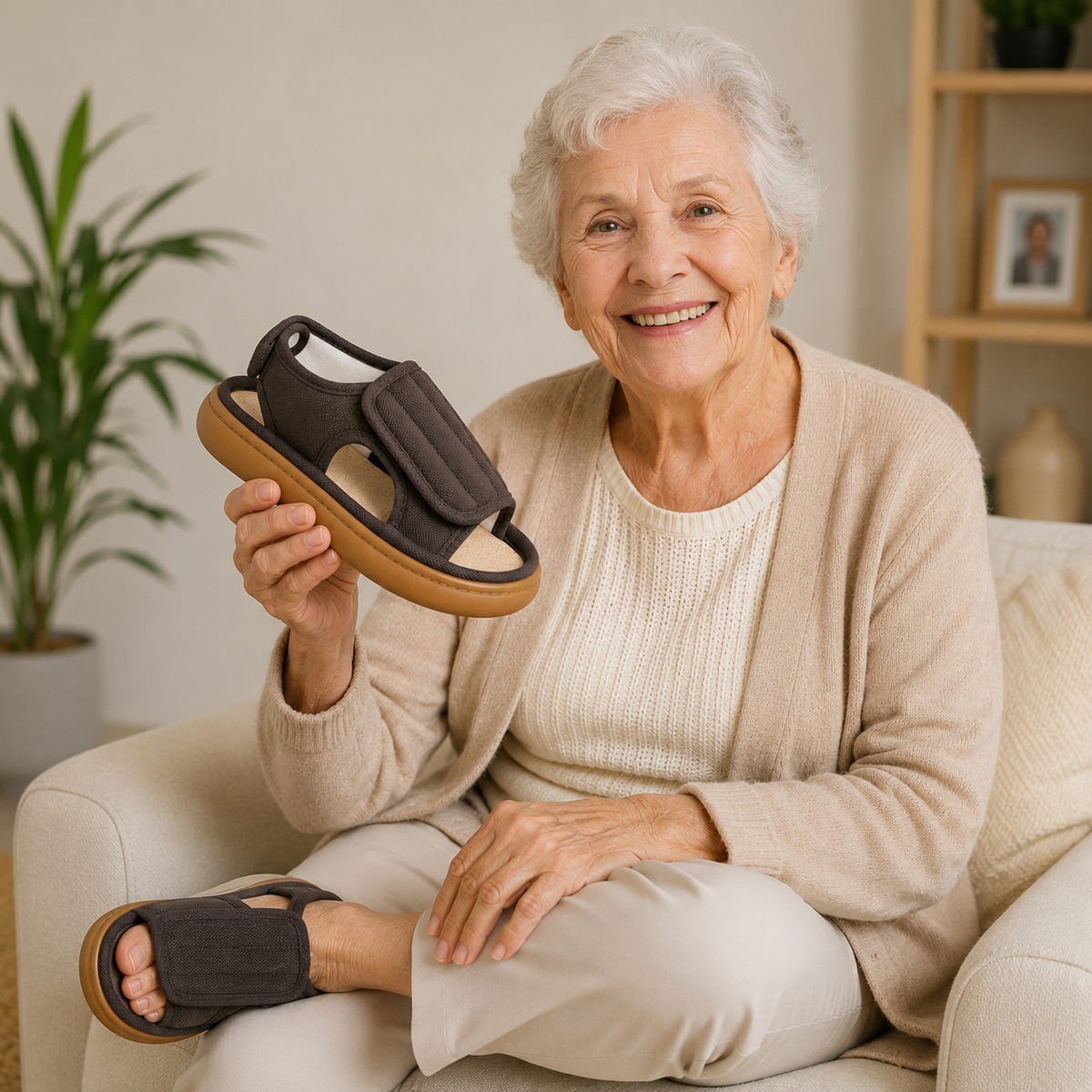 Sandália Anatômica Feminina Confortável para Pés Largos – Palmilha Macia Antiderrapante