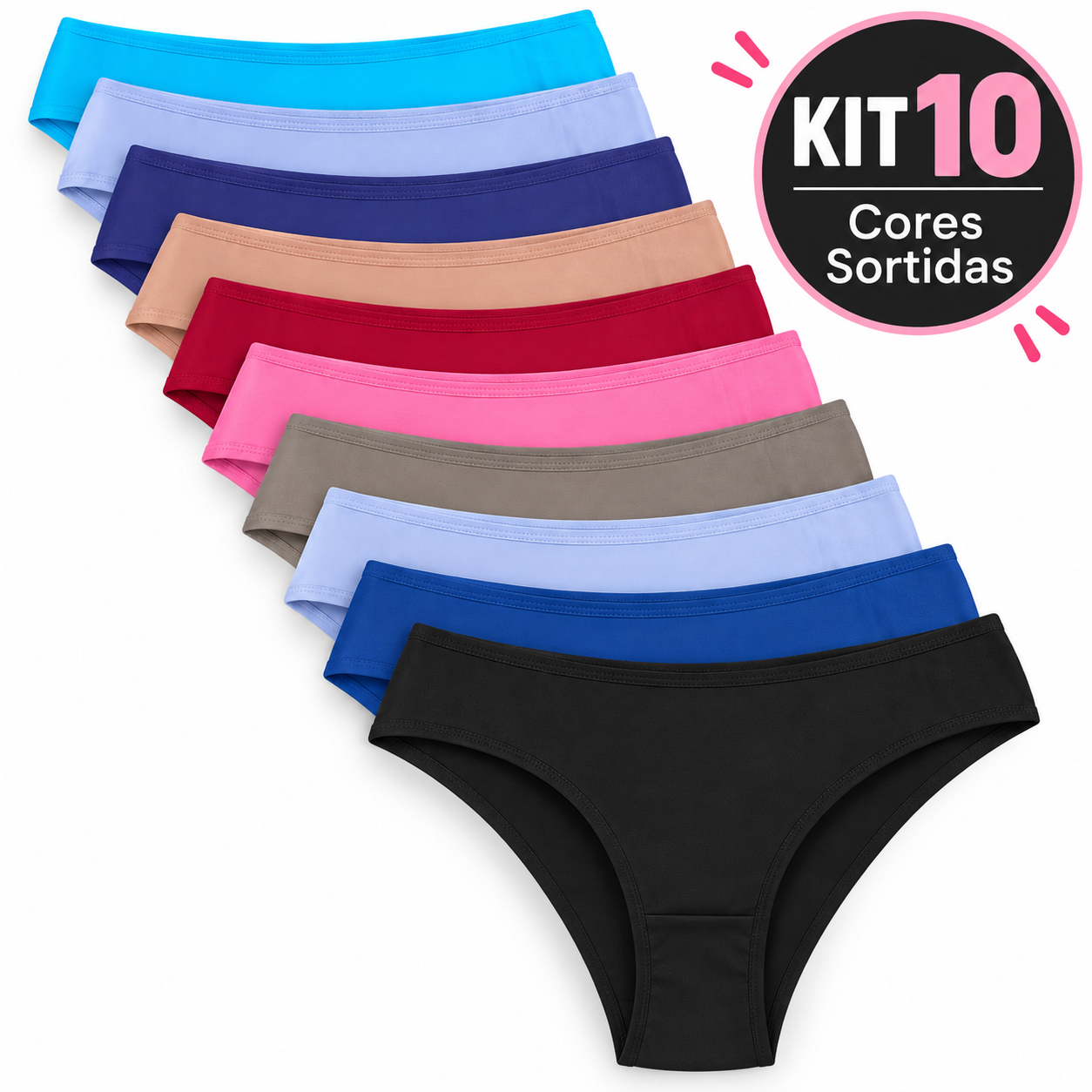 Kit 10 Calcinhas Tanga Em Algodão Lisas
